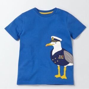 Mini Boden Kids Short Sleeve Blue Seagull Applique Colorful T-Shirt. 4-5.